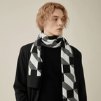 Men Scarf | Patterned Knit with Geometric End Design - Evergreen Outfits- scarf