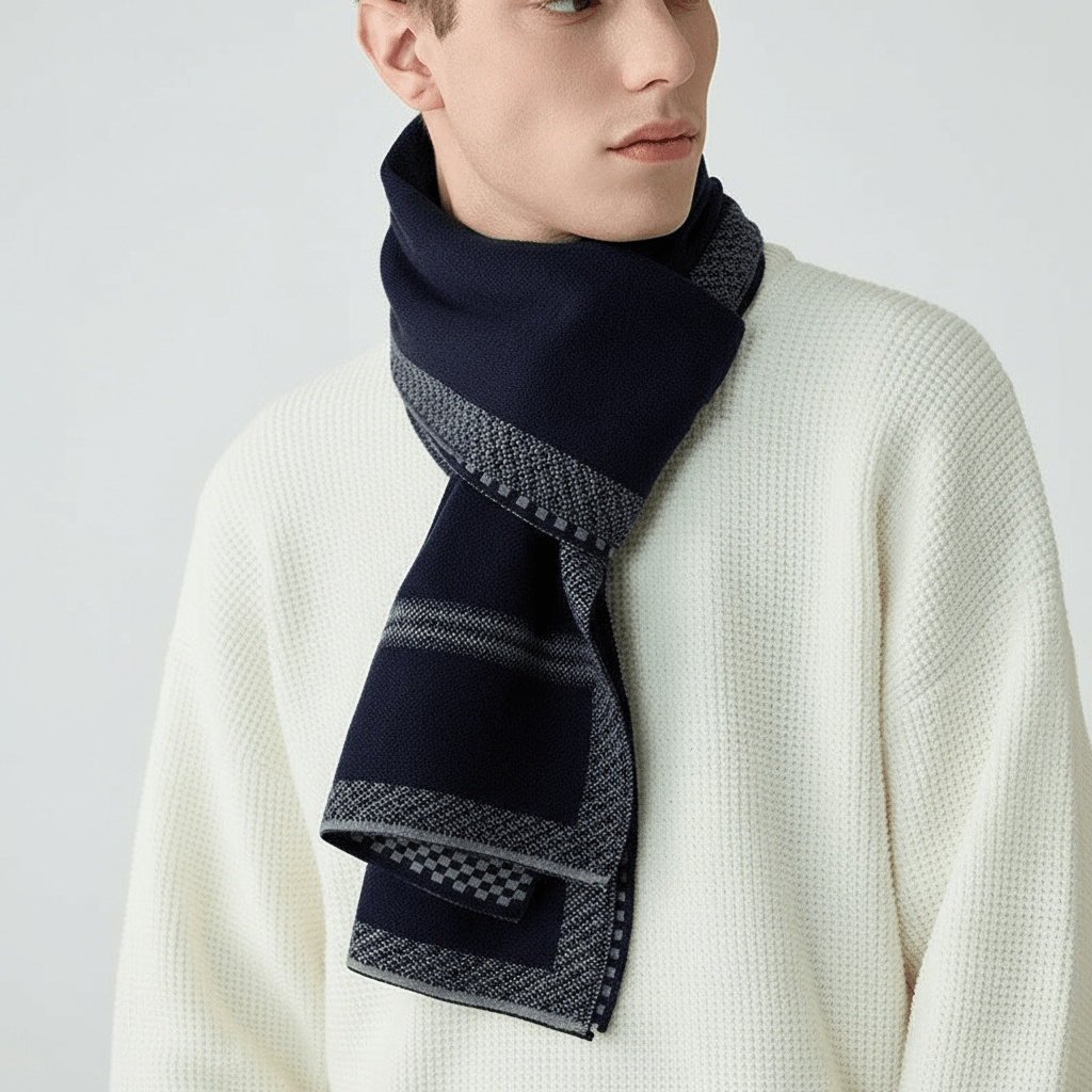 Men Scarf | Patterned Knit with Geometric End Design - Evergreen Outfits- scarf
