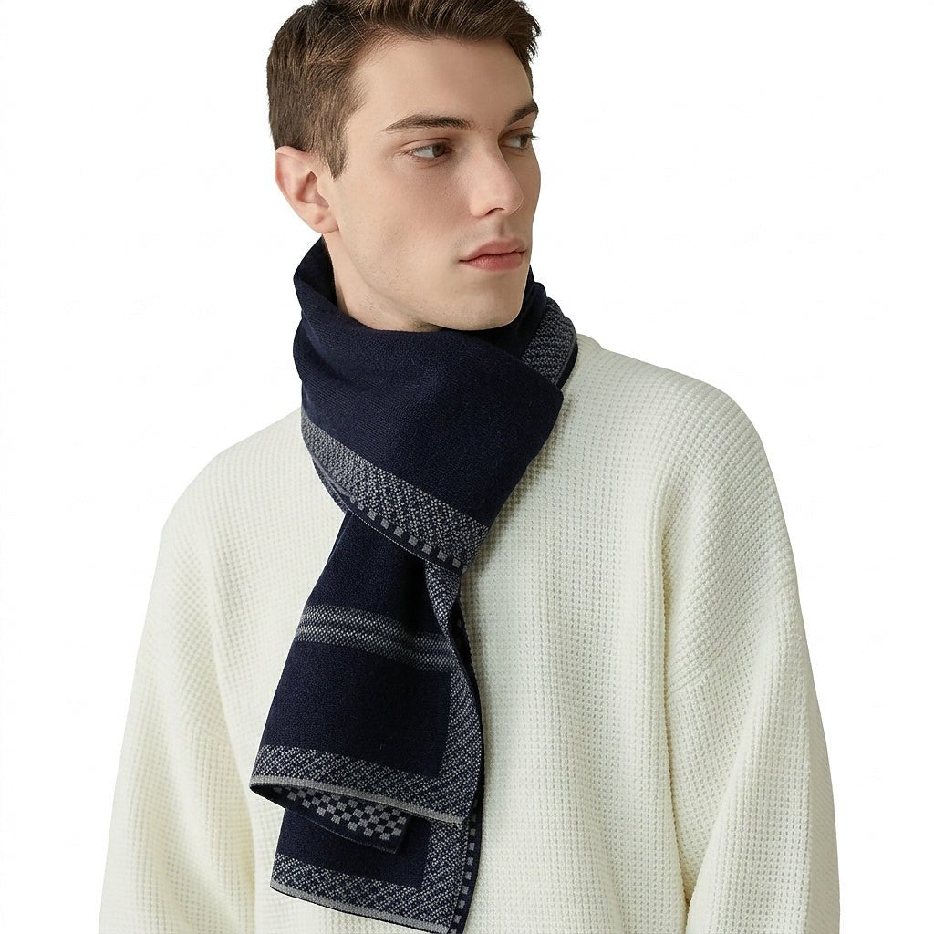 Men Scarf | Patterned Knit with Geometric End Design - Evergreen Outfits- scarf