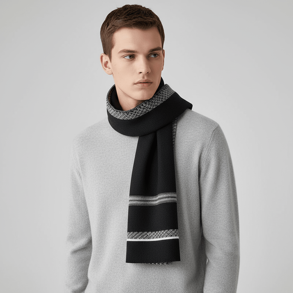 Men Scarf | Patterned Knit with Geometric End Design - Evergreen Outfits- scarf