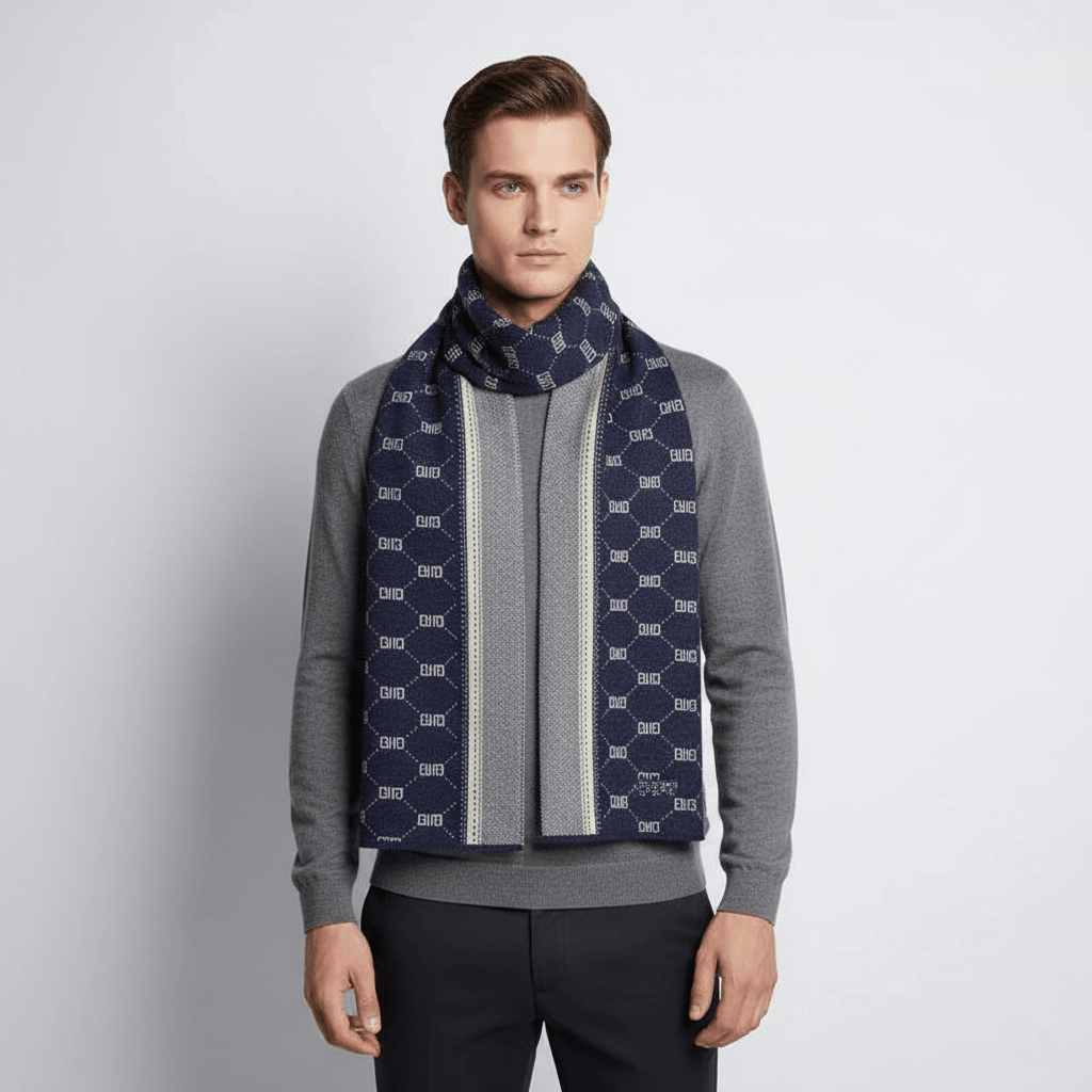 Men Scarf | Patterned Knit with Geometric End Design - Evergreen Outfits- scarf