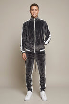 Men Set | Colour-Block Velvet Zip Jogger Two-Piece - Evergreen Outfits- Sets