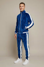 Men Set | Colour-Block Velvet Zip Jogger Two-Piece - Evergreen Outfits- Sets