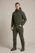 Men Set | Hooded Softshell Jacket and Trousers with Zip Pockets - Evergreen Outfits- Sets