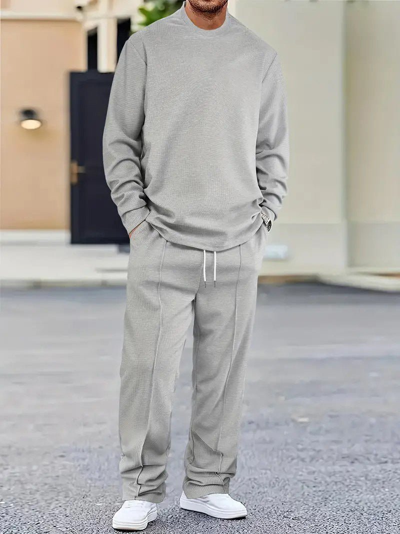 Men Set | Long Sleeve Top and Straight Leg Trousers - Evergreen Outfits- Sets