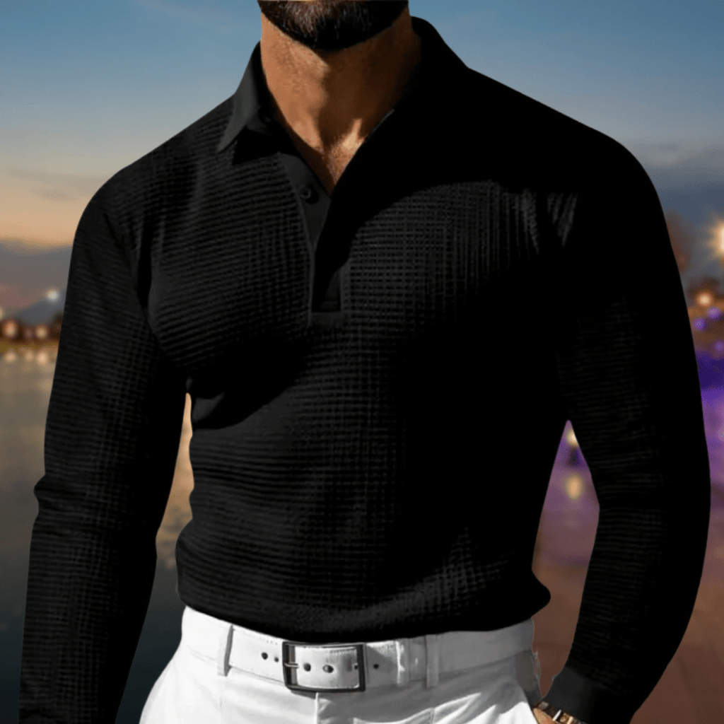 Men Set | Polo Collar Long Sleeve Knitted Pullover Fit - Evergreen Outfits- Sets