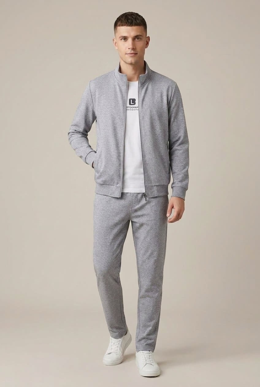 Men Set | Zip Bomber Jacket with Tapered Joggers Relaxed - Evergreen Outfits- Sets