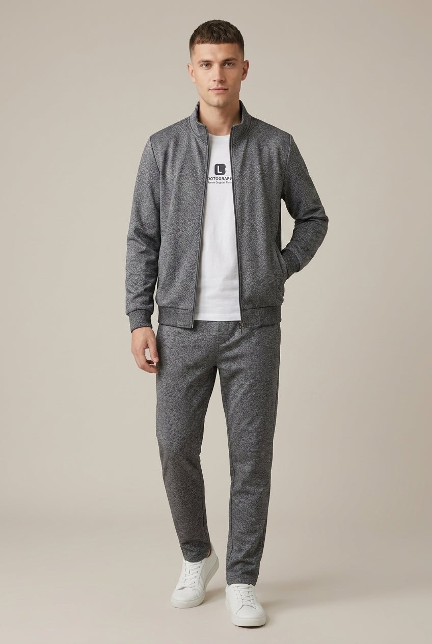 Men Set | Zip Bomber Jacket with Tapered Joggers Relaxed - Evergreen Outfits- Sets