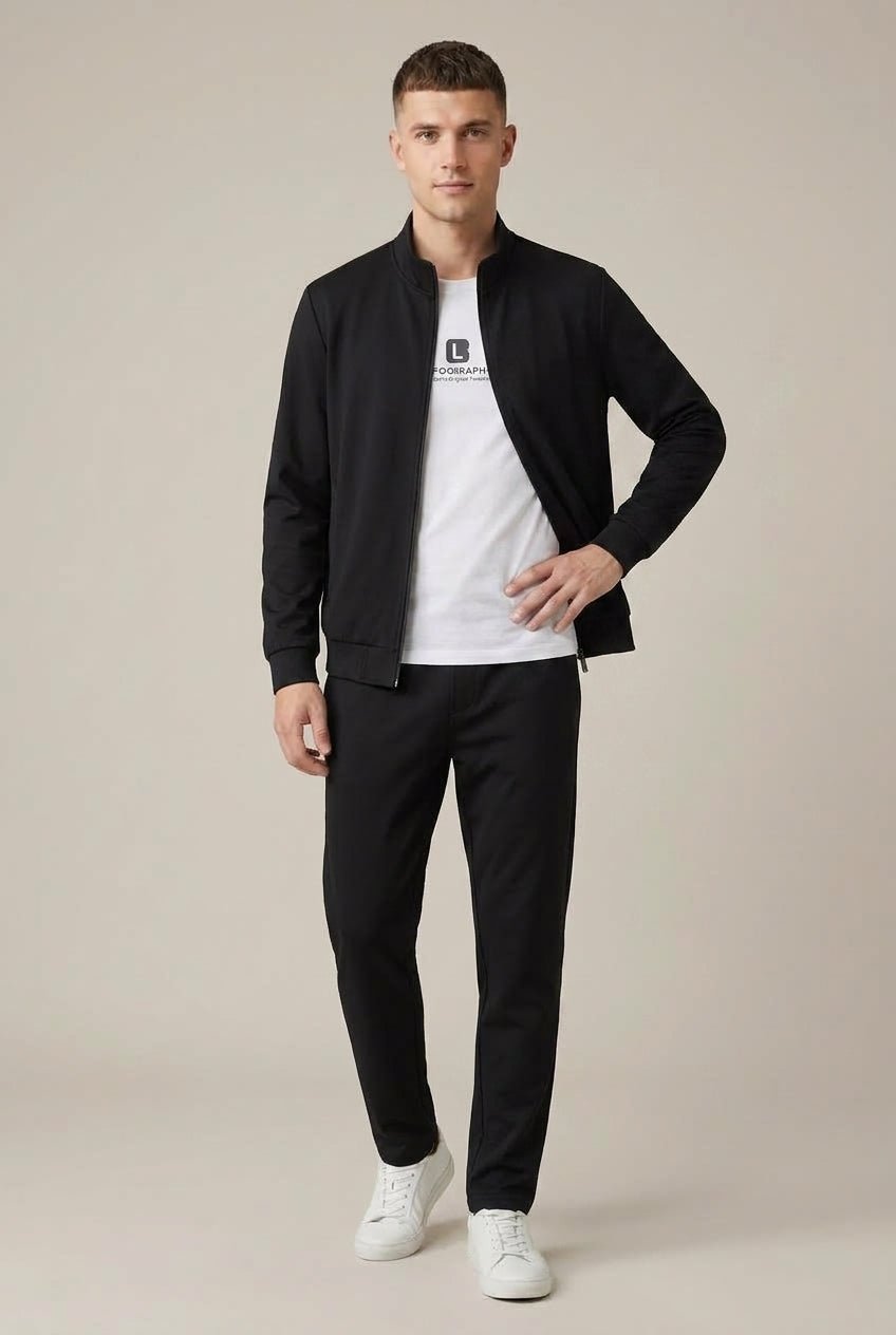 Men Set | Zip Bomber Jacket with Tapered Joggers Relaxed - Evergreen Outfits- Sets