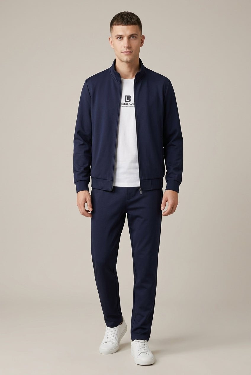 Men Set | Zip Bomber Jacket with Tapered Joggers Relaxed - Evergreen Outfits- Sets