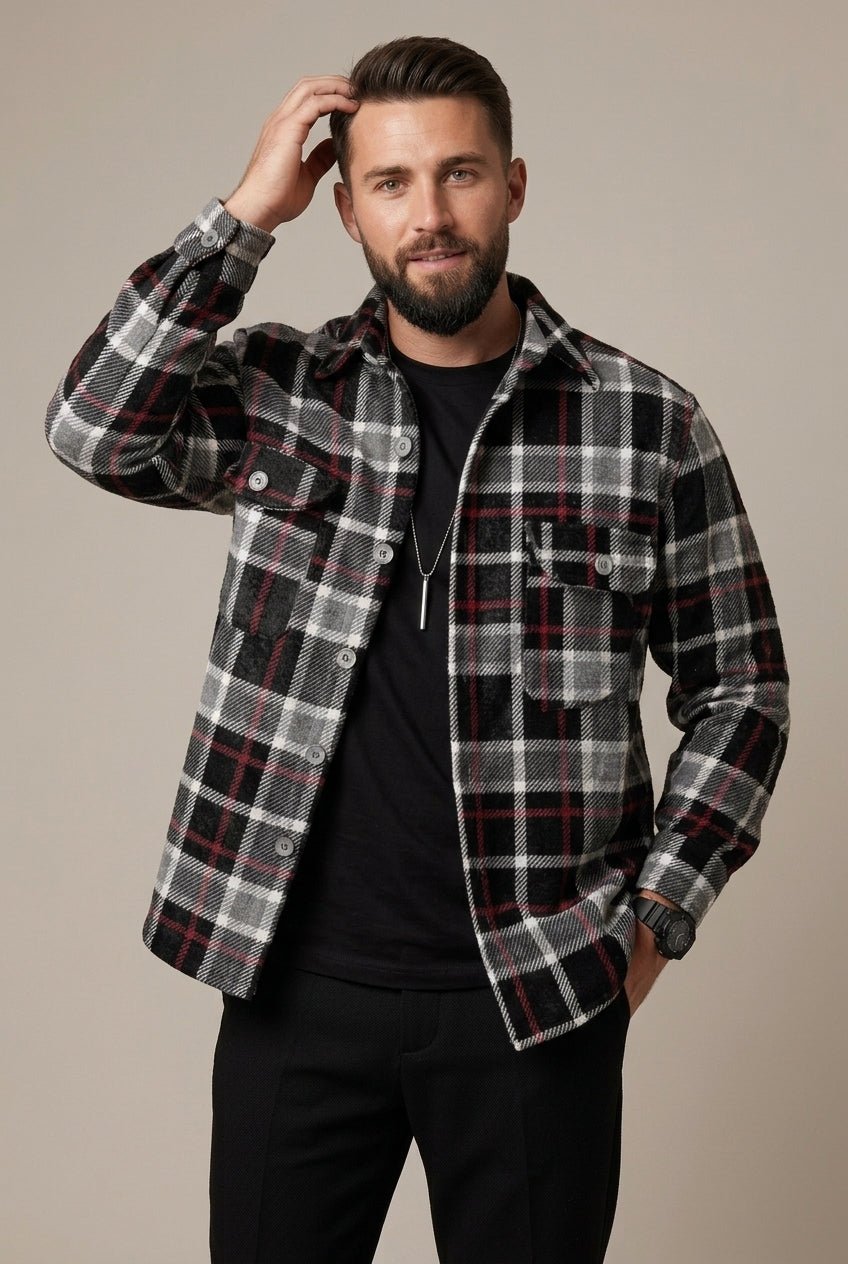Men Shirt | Relaxed Fit Checked Overshirt with Chest Pockets - Evergreen Outfits- Shirts