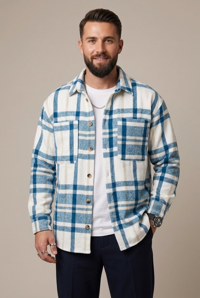 Men Shirt | Relaxed Fit Checked Overshirt with Chest Pockets - Evergreen Outfits- Shirts
