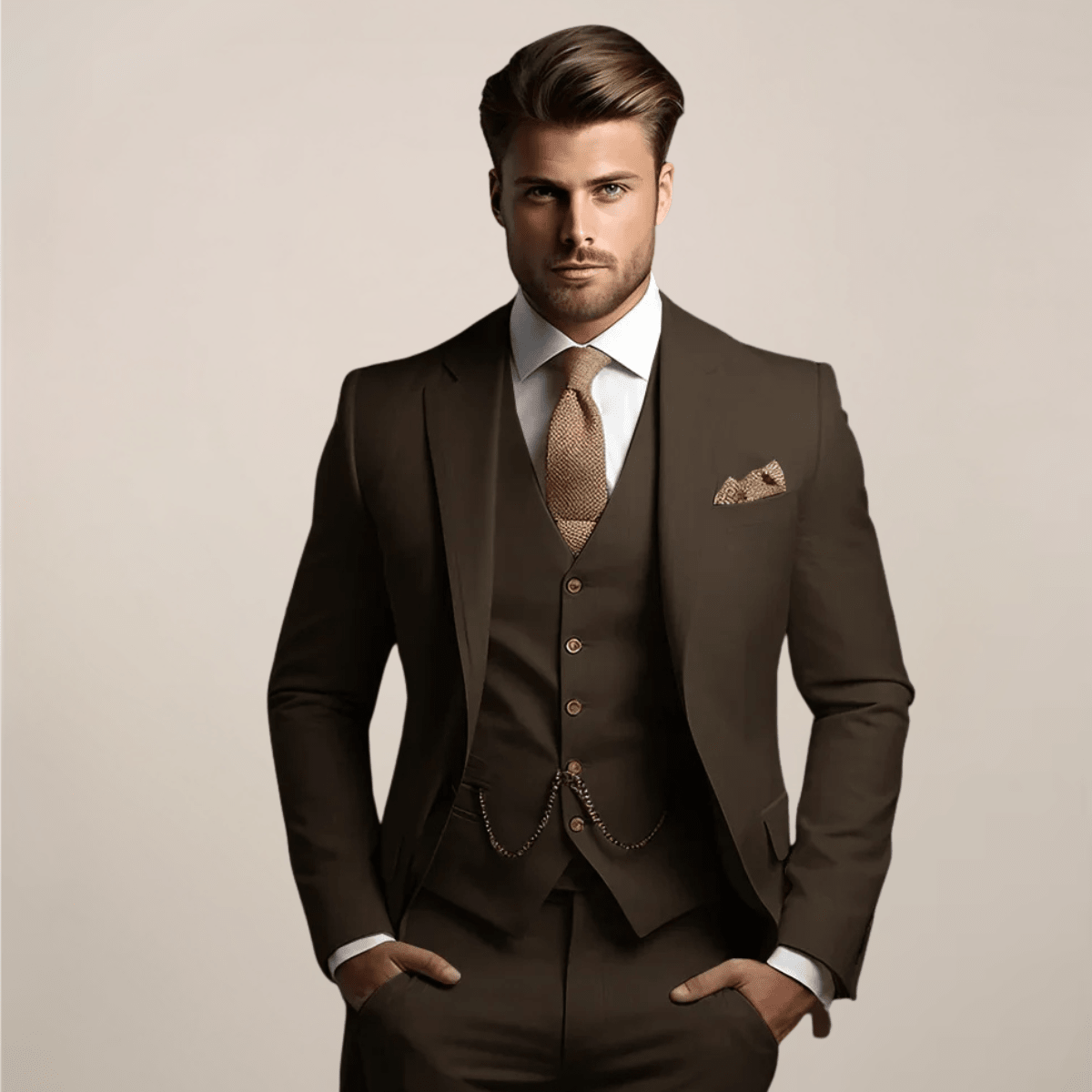 Men Suit | Three-Piece Tailored Set with Jacket and Trousers - Evergreen Outfits- Suits