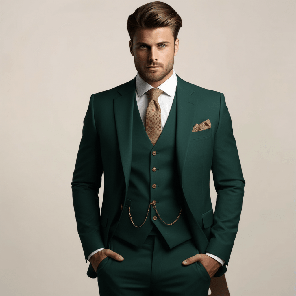 Men Suit | Three-Piece Tailored Set with Jacket and Trousers - Evergreen Outfits- Suits