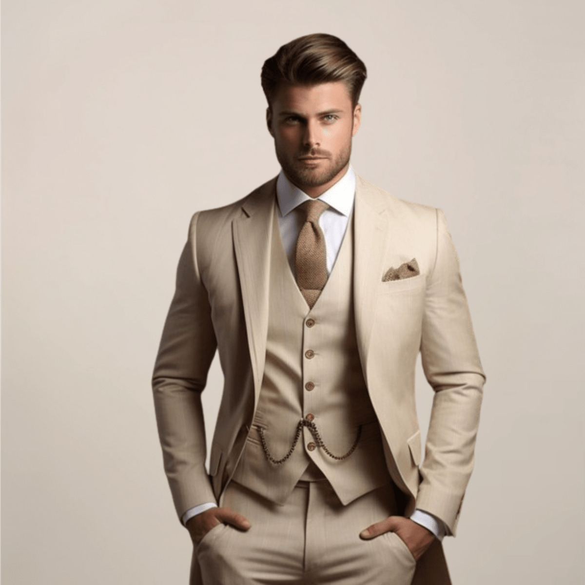 Men Suit | Three-Piece Tailored Set with Jacket and Trousers - Evergreen Outfits- Suits