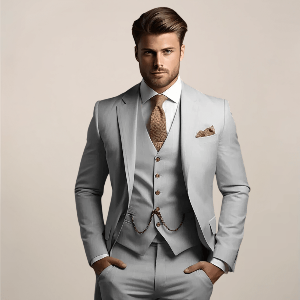 Men Suit | Three-Piece Tailored Set with Jacket and Trousers - Evergreen Outfits- Suits