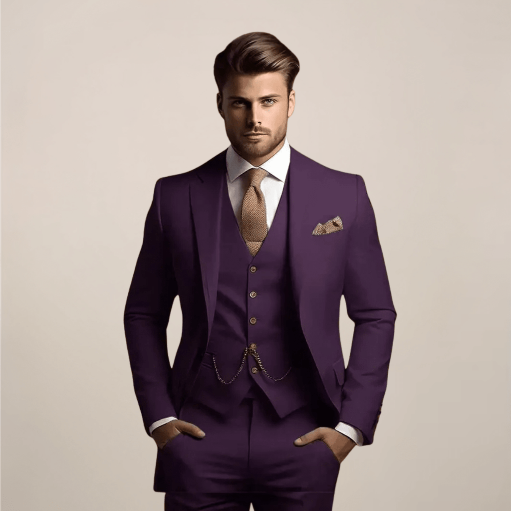 Men Suit | Three-Piece Tailored Set with Jacket and Trousers - Evergreen Outfits- Suits