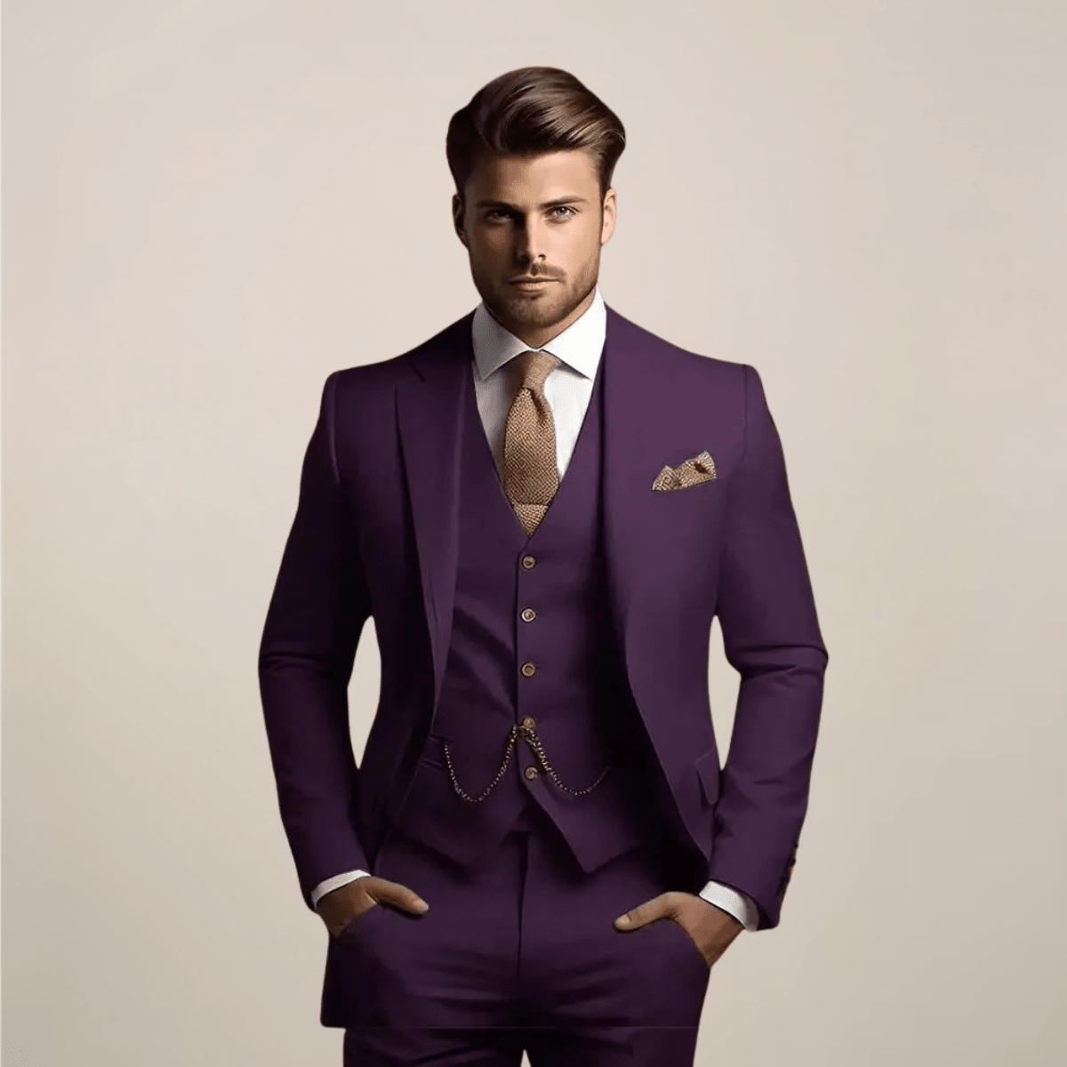 Men Suit | Three-Piece Tailored Set with Jacket and Trousers - Evergreen Outfits- Suits