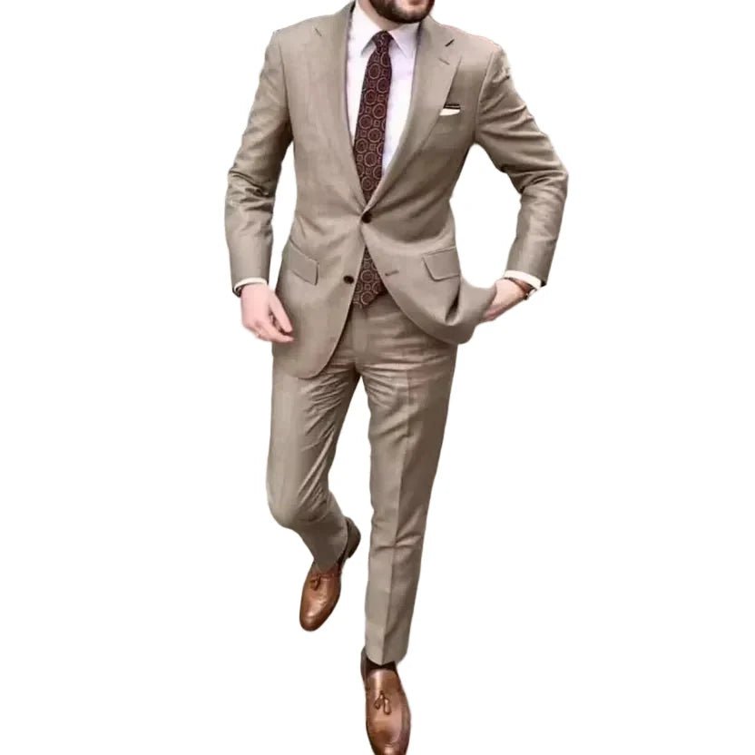 Men Suit | Two-Piece Set with Lapel Collar and Button Front - Evergreen Outfits- Suits