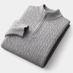 Men Sweater | Cable Knit Half-Zip Standing Collar Regular Fit - Evergreen Outfits- Sweaters