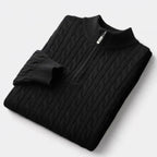 Men Sweater | Cable Knit Half-Zip Standing Collar Regular Fit - Evergreen Outfits- Sweaters