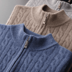 Men Sweater | Cable Knit Half-Zip Standing Collar Regular Fit - Evergreen Outfits- Sweaters