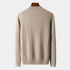 Men Sweater | Cable Knit Half-Zip Standing Collar Regular Fit - Evergreen Outfits- Sweaters