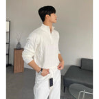 Men Sweater | Cable Knit Quarter-Zip Funnel Neck Fit - Evergreen Outfits- Sweaters