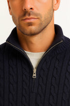 Men Sweater | Cable Knit with Zip Neckline Pullover Fit - Evergreen Outfits- Sweaters