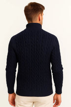 Men Sweater | Cable Knit with Zip Neckline Pullover Fit - Evergreen Outfits- Sweaters