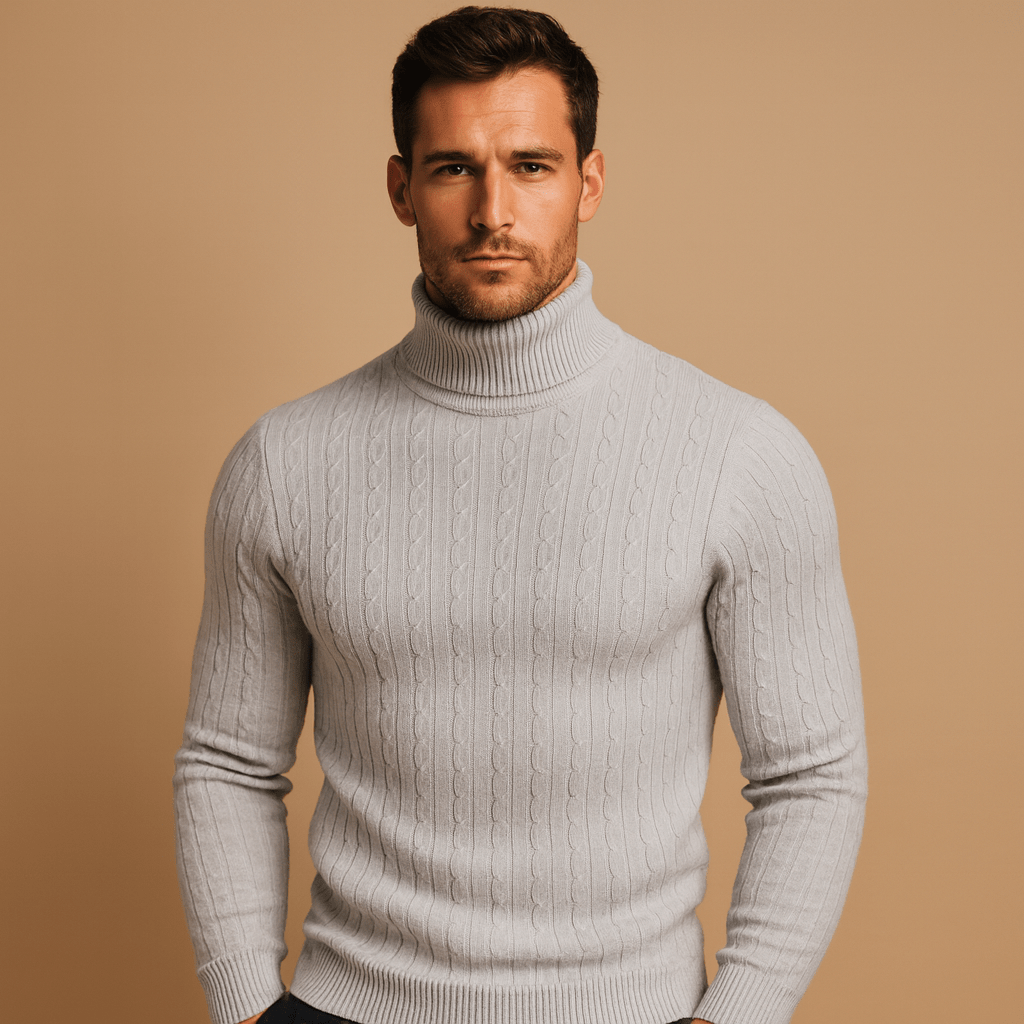 Men Sweater | Fitted Turtleneck Knit with Pullover Style - Evergreen Outfits- Sweaters