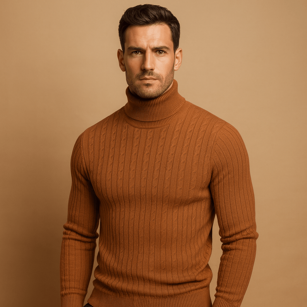 Men Sweater | Fitted Turtleneck Knit with Pullover Style - Evergreen Outfits- Sweaters