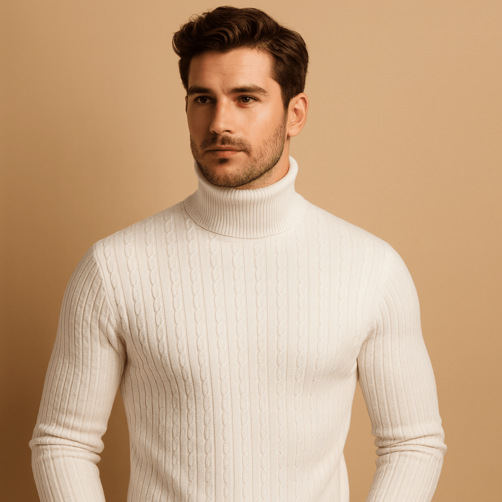 Men Sweater | Fitted Turtleneck Knit with Pullover Style - Evergreen Outfits- Sweaters