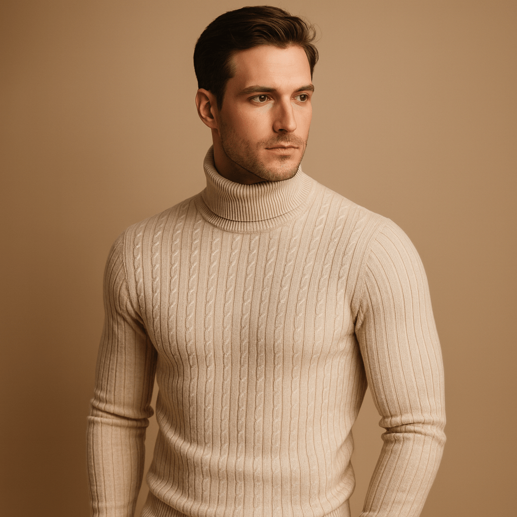 Men Sweater | Fitted Turtleneck Knit with Pullover Style - Evergreen Outfits- Sweaters