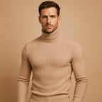 Men Sweater | Fitted Turtleneck Knit with Pullover Style - Evergreen Outfits- Sweaters
