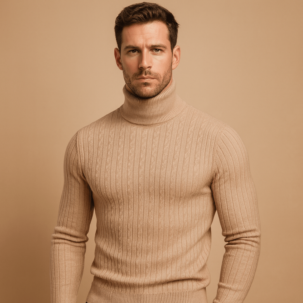 Men Sweater | Fitted Turtleneck Knit with Pullover Style - Evergreen Outfits- Sweaters