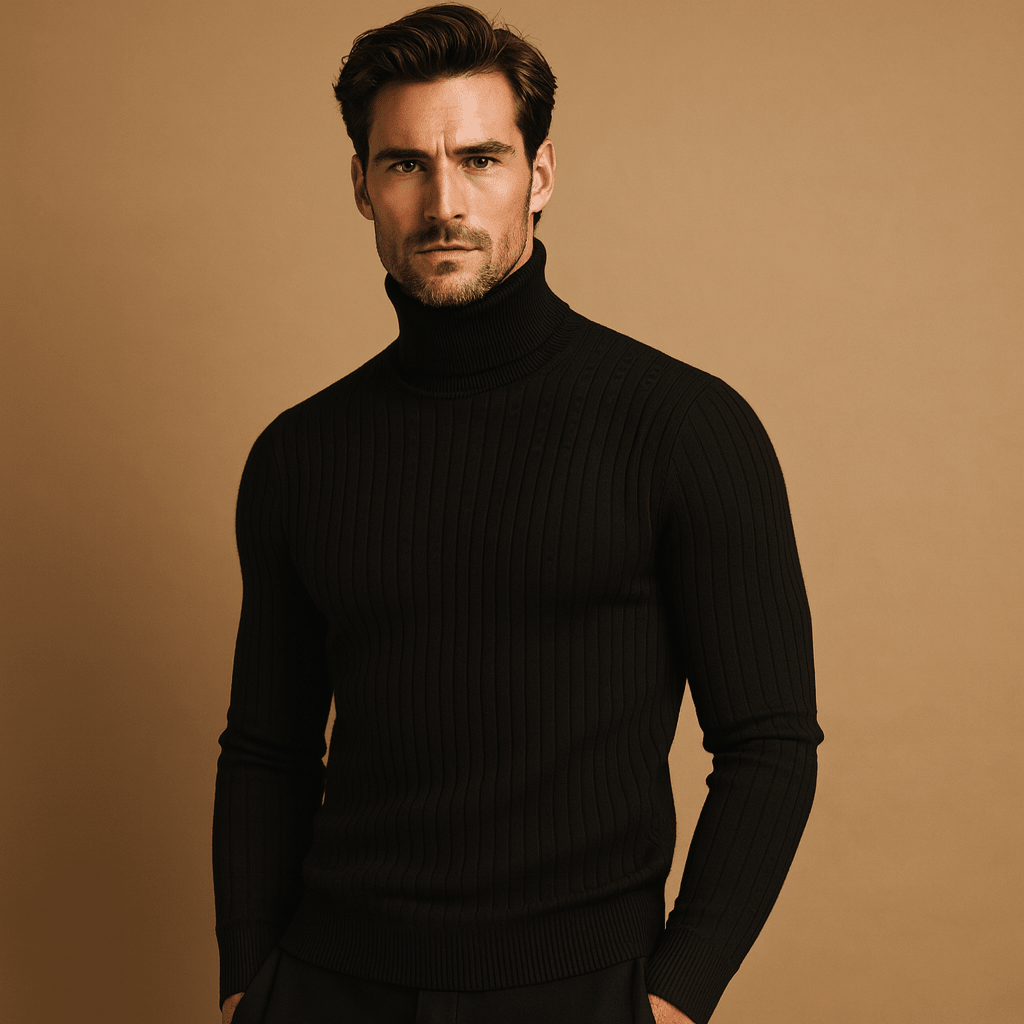 Men Sweater | Fitted Turtleneck Knit with Pullover Style - Evergreen Outfits- Sweaters