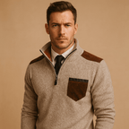 Men Sweater | Half-Zip Collar with Chest Pocket Long Sleeve - Evergreen Outfits- Sweaters