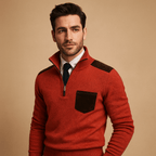 Men Sweater | Half-Zip Collar with Chest Pocket Long Sleeve - Evergreen Outfits- Sweaters