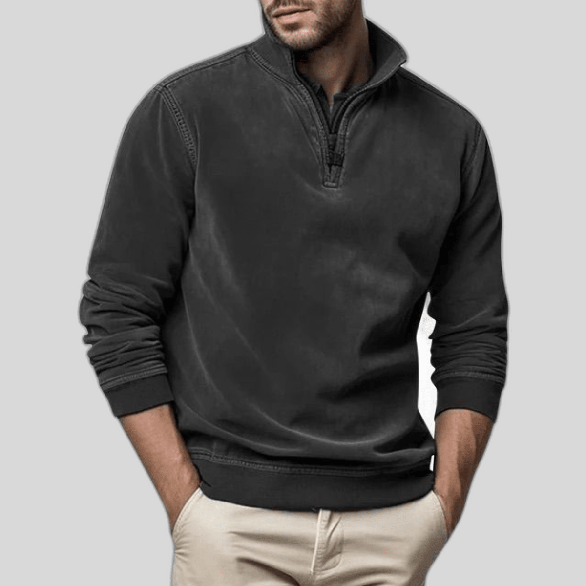 Men Sweater | Half-Zip Collar with Ribbed Cuffs and Hem - Evergreen Outfits- Sweaters