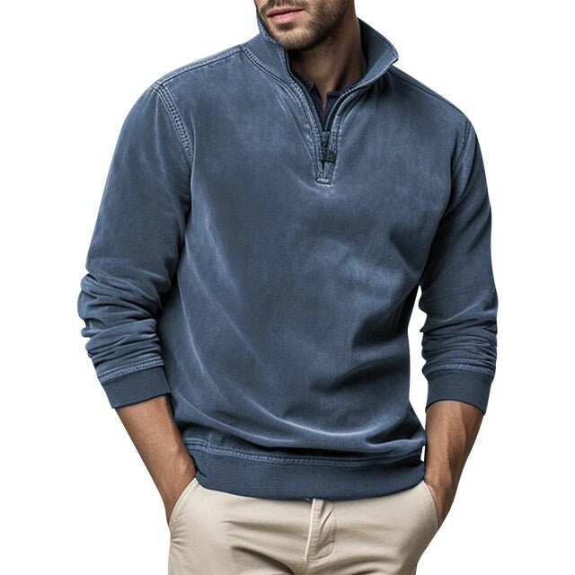 Men Sweater | Half-Zip Collar with Ribbed Cuffs and Hem - Evergreen Outfits- Sweaters