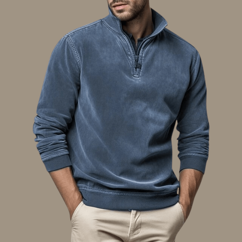 Men Sweater | Half-Zip Collar with Ribbed Cuffs and Hem - Evergreen Outfits- Sweaters