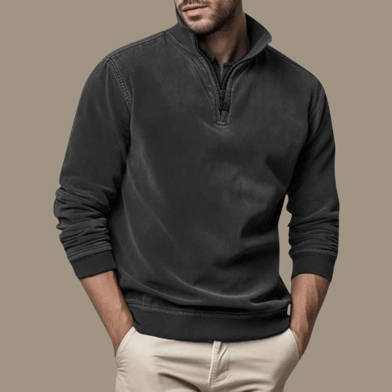 Men Sweater | Half-Zip Collar with Ribbed Cuffs and Hem - Evergreen Outfits- Sweaters