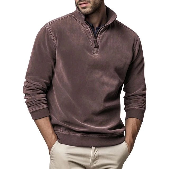 Men Sweater | Half-Zip Collar with Ribbed Cuffs and Hem - Evergreen Outfits- Sweaters