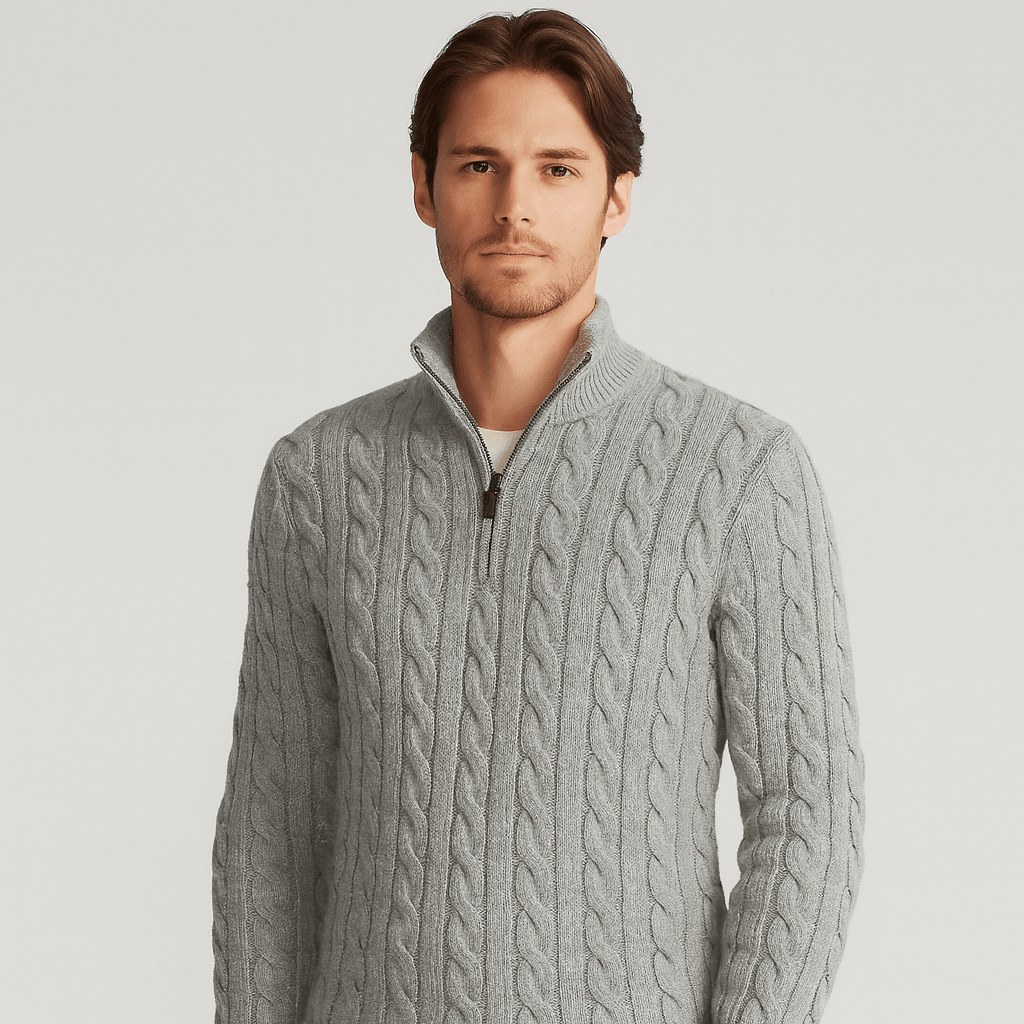 Men Sweater | Half-Zip High Collar with Ribbed Finish - Evergreen Outfits- Sweaters