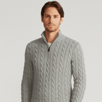 Men Sweater | Half-Zip High Collar with Ribbed Finish - Evergreen Outfits- Sweaters