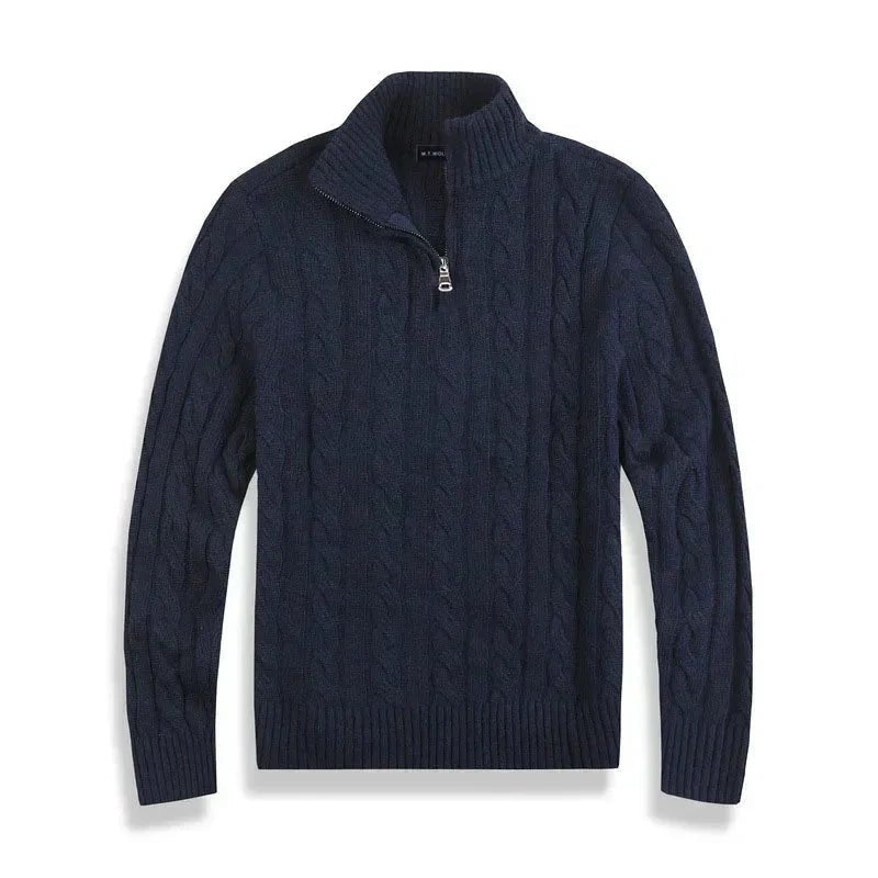 Men Sweater | Half-Zip High Collar with Ribbed Finish - Evergreen Outfits- Sweaters
