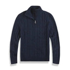 Men Sweater | Half-Zip High Collar with Ribbed Finish - Evergreen Outfits- Sweaters