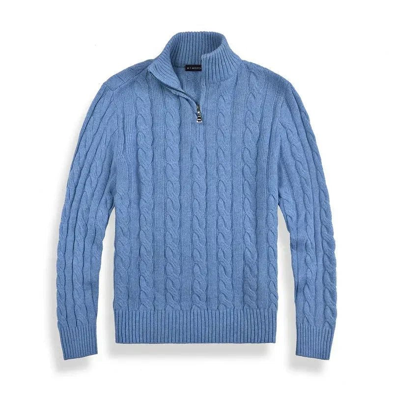 Men Sweater | Half-Zip High Collar with Ribbed Finish - Evergreen Outfits- Sweaters