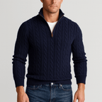 Men Sweater | Half-Zip High Collar with Ribbed Finish - Evergreen Outfits- Sweaters